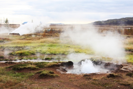The land surrounding Iceland's main geysers, Geysir and Strokkur, is scattered with boiling streams and steam vents. The entire area smells like rotten eggs, thanks to the natural gases found in the hot springs.