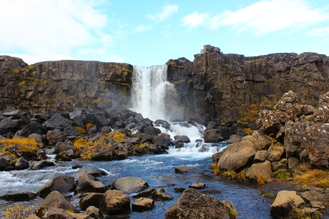 Oxarafoss flows in Thingvellir National Park